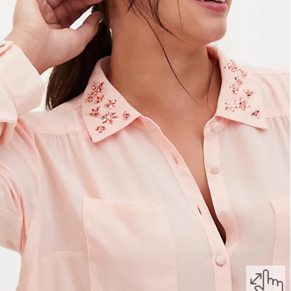 MADISON - LIGHT PINK GEORGETTE EMBELLISHED COLLAR BUTTON FRONT BLOUSE